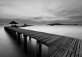 The long wooden bridge in black and white Royalty Free Stock Photo