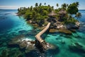 A long wooden dock in the middle of a body of water in exotic island Royalty Free Stock Photo