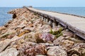 Long Wooden Dock with Observatory and View of the Ocean Royalty Free Stock Photo