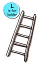 Long wooden metal step ladder. Hand drawn cartoon sketch style vector illustration. Black, brown isolated on white Royalty Free Stock Photo