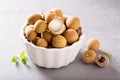 Longan fruit in white bowl Royalty Free Stock Photo