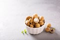 Longan fruit in white bowl Royalty Free Stock Photo