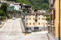 Empty streets of Longarone in cloudy day