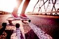 Longboard girl on the street, long board Royalty Free Stock Photo