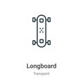 Longboard outline vector icon. Thin line black longboard icon, flat vector simple element illustration from editable transport Royalty Free Stock Photo