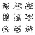 Longboard simple line icons set Royalty Free Stock Photo