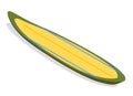 Longboard surfboard isometric with shadow. Striped surf board with yellow and green laying down. 3d illustration