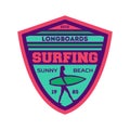 Longboard surfing camp vintage label