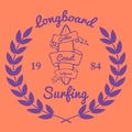 Longboard surfing typography, t-shirt graphics, vectors