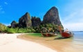 Longboats on Railay beach Royalty Free Stock Photo