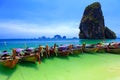 Longboats on Railay beach Royalty Free Stock Photo