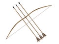 Longbow crossed three arrows 3d rendering Royalty Free Stock Photo