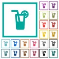 Longdrink flat color icons with quadrant frames