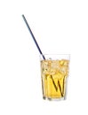 Longdrink on ice with metal drinking straw isolated on white background . Royalty Free Stock Photo