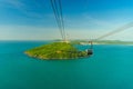 The longest cable car situated on the Phu Quoc Island in South Vietnam and below is traditional fishermen boats lined in the