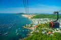 The longest cable car situated on the Phu Quoc Island in South Vietnam and below is traditional fishermen boats lined in the