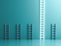 Longest neon light ladder standing out from the crowd and different the business creative idea concepts on blue green pastel color