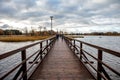 The longest wooden pedestrian bridge across Sirvena lake in Birzai, Lithuania