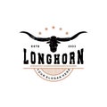 LongHorn Animal Logo Design, Farm Retro Vintage Horn Minimalist Simple Template Illustration