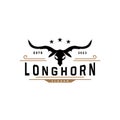 LongHorn Animal Logo Design, Farm Retro Vintage Horn Minimalist Simple Template Illustration