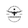 LongHorn Animal Logo Design, Farm Retro Vintage Horn Minimalist Simple Template Illustration