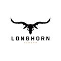 LongHorn Animal Logo Design, Farm Retro Vintage Horn Minimalist Simple Template Illustration