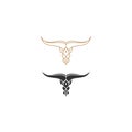 Longhorn Bull, buffalo head vintage silhouette logo vector design template