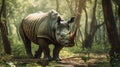 Exotic White Rhino In Forest: A Realistic Portrayal Inspired By Joel Robison