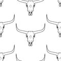 Longhorn skull seamless pattern white background. Bull skull head with horns