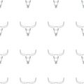 Longhorn skull seamless pattern white background. Bull skull head with horns