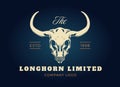 Longhorn Skull Vintage logo, Bull Buffalo creative skull design illustration