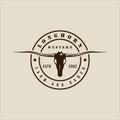 longhorn texas logo vector vintage illustration template icon graphic design. skull head of cow or buffalo sign or symbol for