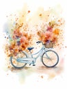 Longing - A Watercolor Painting Of A Bicycle With Flowers In A Basket Royalty Free Stock Photo