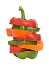 Longitudinal sections of colorful sweet peppers