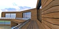 Longlife relible wooden material as a finishing of the normal ecological dwelling in future. 3d rendering Royalty Free Stock Photo