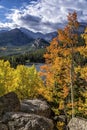 Longs Peak Clouds and Bear Lake Aspens Royalty Free Stock Photo