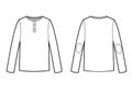 Longsleeve t-shirt technikal sketch unisex with buttons clasp