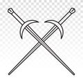 Longsword / crossed of long sword line art icon for apps or website Royalty Free Stock Photo
