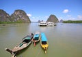 Longtail boat, Blue sky at phangnga bay Royalty Free Stock Photo