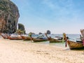Longtail boat parked to wait for tourists at Ao Nang beach, Thailand