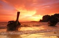 Longtail boat sunset at Pranang beach Railay krabi