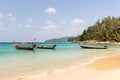 Longtail boats anchored at Banana beach, Phuket, Thailand Royalty Free Stock Photo