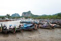 Longtail boats in a canal at Nopparatthara pier, Krabi, Thailand