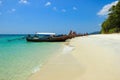 Longtail boats lined along the beach, Rawi Island, Satun, Thailand Royalty Free Stock Photo