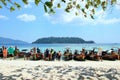 Longtail boats lined along the beach, Rawi Island, Satun, Thailand Royalty Free Stock Photo