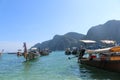 Longtail boats moored at beach of Phi Phi Island Royalty Free Stock Photo