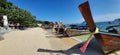 Longtail boats moored at beach of Phi Phi Island Royalty Free Stock Photo