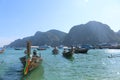 Longtail boats moored at beach of Phi Phi Island Royalty Free Stock Photo