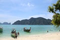 Longtail boats moored at beach of Phi Phi Island, Thailand Royalty Free Stock Photo