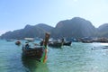 Longtail boats moored at beach of Phi Phi Island, Thailand Royalty Free Stock Photo